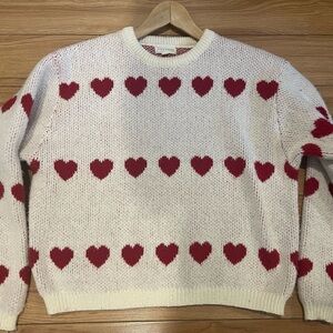 Womance Heart Motif Sweater - Cream and Red XS